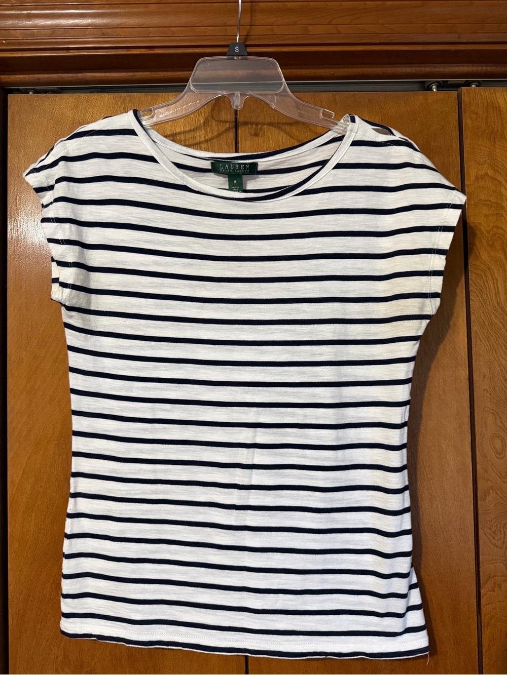 Ralph Lauren White & Navy Striped Short Sleeve Tee